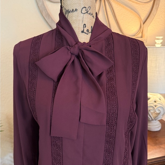 Ann Taylor Maroon Blouse with Bow Accent - Picture 2 of 13